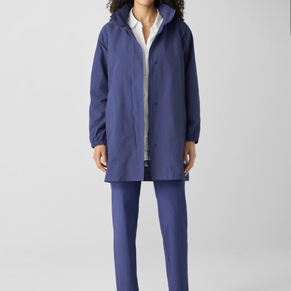 Eileen Fisher light cotton nylon stand collar long coat boxy fit thigh length 1X - Picture 4 of 10